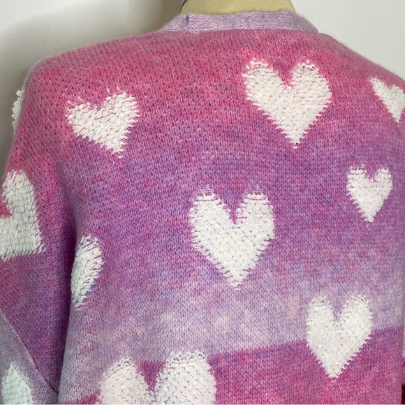 Anthropologie Maeve Pink Purple Hearts Cardigan Sweater - Picture 8 of 11